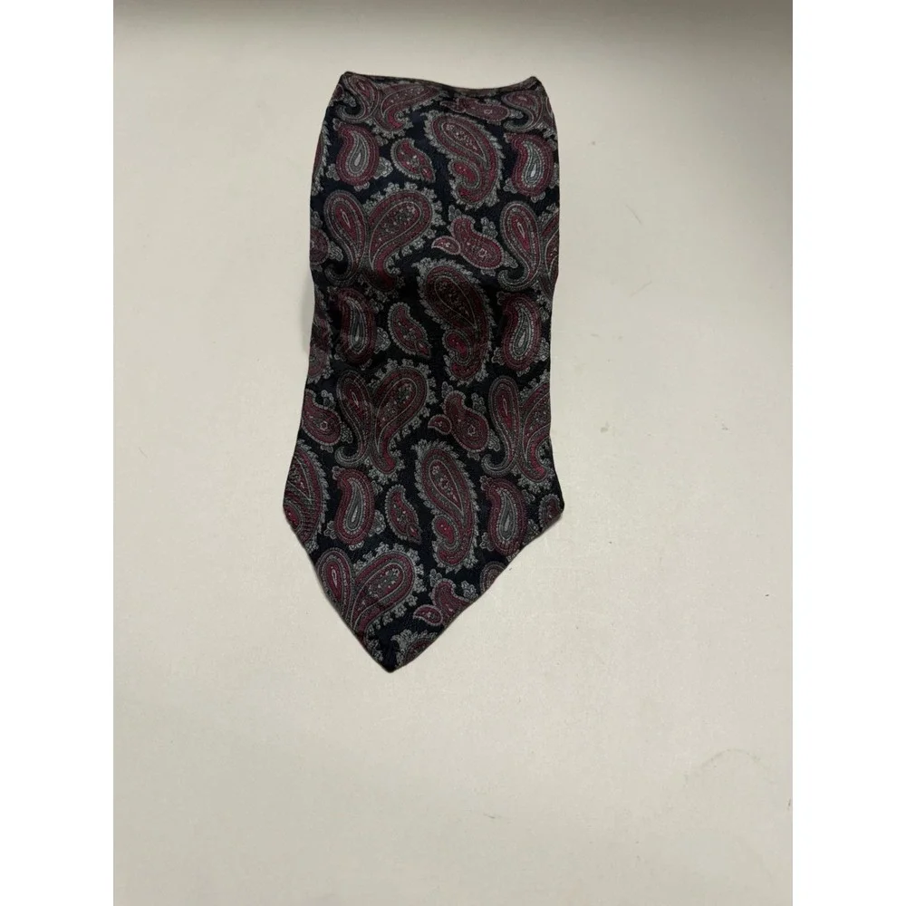 Gianni Butti Mens Paisley Necktie Burgundy Grey Black Silk Blend Classic Tie